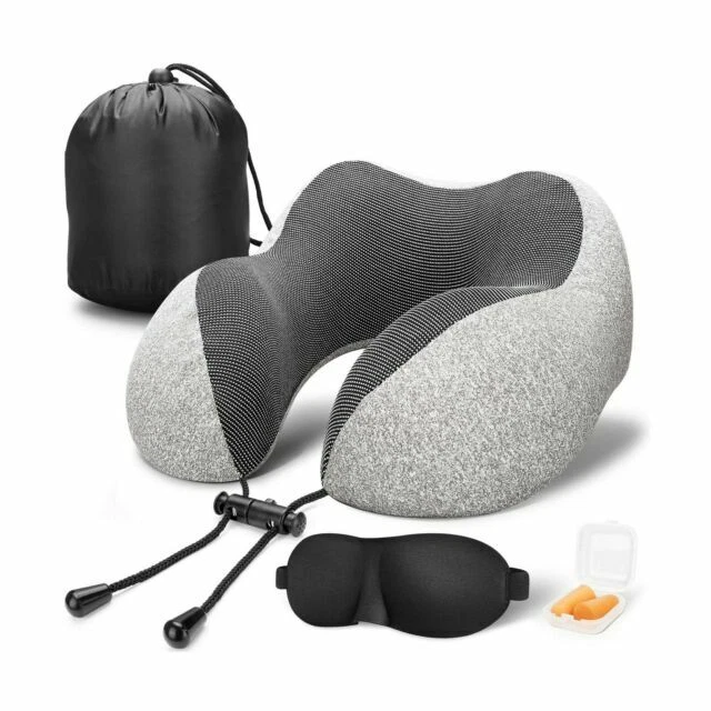 MLVOC CKJYM001 Memory Foam Neck Pillow Travel Kit - Gray