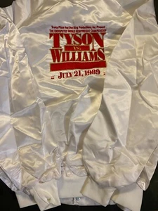 1989 MIKE TYSON VS CARL WILLIAMS (NEW) WHITE EMBOSSED SATIN JACKET LARGE - Picture 1 of 4