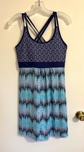 Tehama Tank Racerback Dress Stretch Strap Midi Turquoise Navy Fit Flare, Size S - Picture 1 of 9
