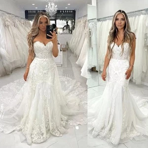 Sexy Mermaid Wedding Dresses with Detachable Train Lace Beach Bridal Gowns - Picture 1 of 7