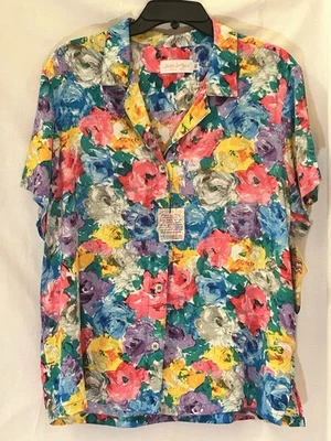 Vtg 90s NWT Jams World Bright Floral Parfait Watercolor Short Sleeve Shirt SZ XL - Image 1 of 4