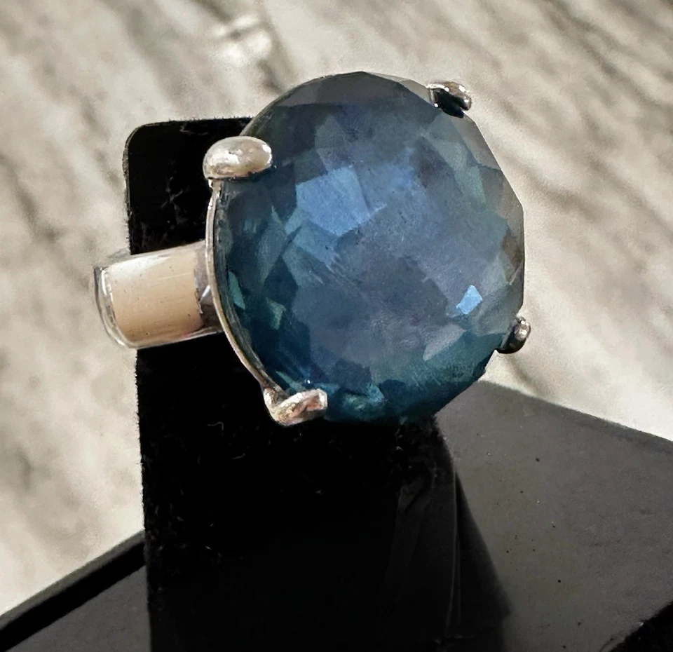 ANILLO IPPOLITA 925 DENIM AZUL ROCA CARAMELO GRANDE PIEDRA REDONDA TALLA 7 VINTAGE Foto 1 de 4