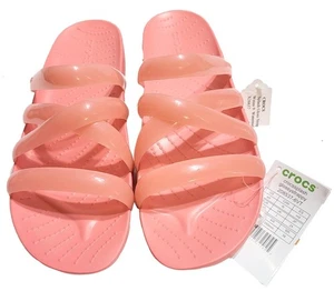 CROCS Womens Sz 9  SPLASH GLOSSY STRAPPY SANDALS Slides Neon Watermelon - Picture 1 of 1
