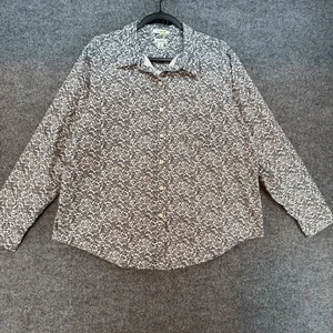 LL Bean Shirt Damen XL Petite Schwarz Blumen Knopfleiste Langarm Boho Landhaus - Bild 1 von 11