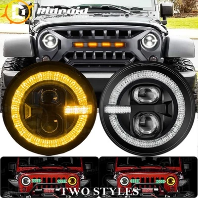 Pair 7" Inch Round LED Headlights Halo Angle Eyes For Jeep Wrangler JK LJ TJ CJ Foto 1 de 4