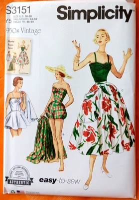 Simplicity 3151 Vintage 1950s Bathing Suit & Skirt Pattern 8271 Reissue Sz 18-26 - Image 1 of 4