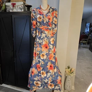 Kiyonna Neu mit Etikett Wickelkleid Party Flirty Volant Blumen gerafft 3/4 Ärmel Größe 1X   - Bild 1 von 8