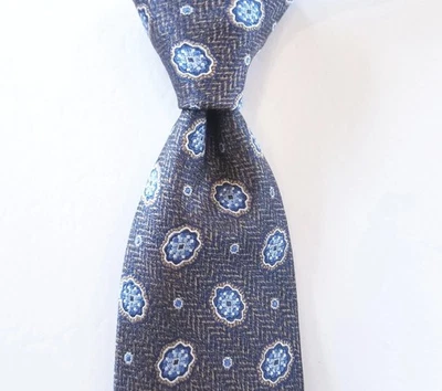 Corbata negra marrón 1826 marrón, azul y oro estampado 100 % seda 3" x 60 1/4" Foto 1 de 4