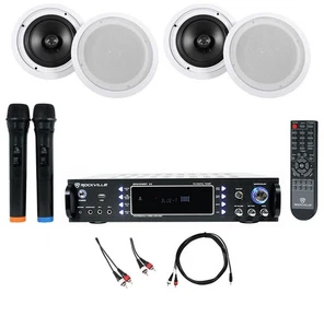 Amplificador de karaoke Bluetooth Rockville RPA70WBT + (4) 8" altavoces de techo + micrófonos - Imagen 1 de 12