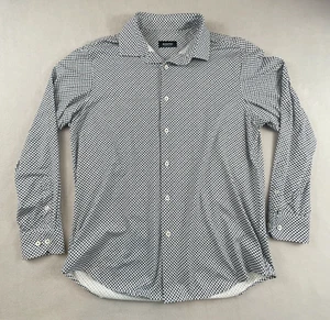 Bugatchi OoohCotton Tech Mens Shirt Medium Blue Gray Polka Dot Stretchy Comfort - Picture 1 of 12