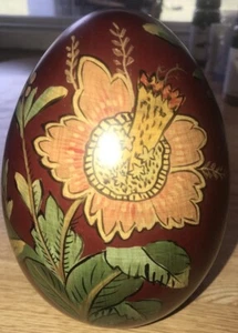 Vintage Egg Paperweight Hand Painted Chinese Oriental Burgundy Floral 6.5” Tall - Picture 1 of 7