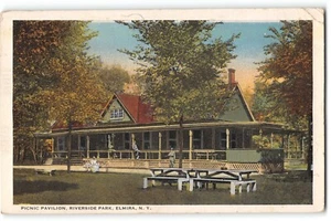 Postal Pabellón de Picnic, Riverside Park Elmira NY 1928 Rubin Bros - Imagen 1 de 2