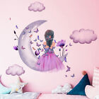 Butterfly Little Girl Gray Moon Clouds Wall Stickers Removable Vinyl Home Decor