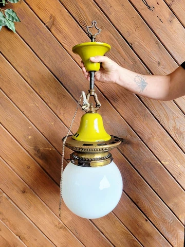Antique c1900 Hanging Gas Porcelain Enamel Light Fixture Hanging Lamp Gasolier Cover