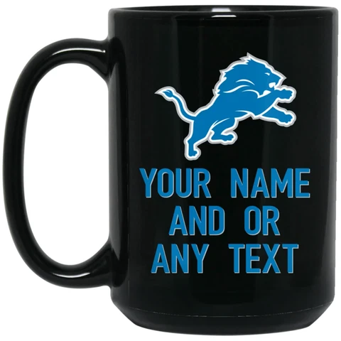 Custom Personalized Detroit Lions Black 15 oz Ceramic Coffee Mug Cup Cover