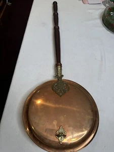 Antique Copper Bed Warmer With Brass Fixtures And Wood Handle. 36” In Length - Picture 1 of 10