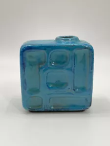 * VASE MID CENTURY DESIGN ECKIG GEOMETRISCH RELIEF GERMAN BLAU - Bild 1 von 13
