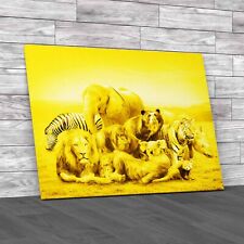 Safari Wildlife Watch Captivating Animals On Grass Yellow Canvas Print Large