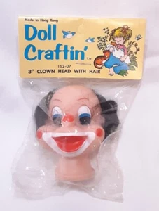 Vintage Puppe Craftin' 3" Clown Kopf mit Haaren für Puppenherstellung neu versiegelt - Bild 1 von 5