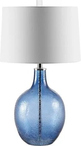 Blue Glass 26 Inch Bedroom Living Room Home Office Desk Nightstand Table Lamp - Picture 1 of 5