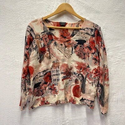 Suéter corto Talbots de lana merino para mujer 3X multicolor estampado acuarela Foto 1 de 4