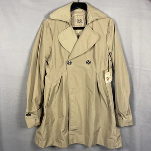 Twill 22 Women’s Coat Medium Tan Shiny Button Half Trench Babydoll NWT - Picture 1 of 10