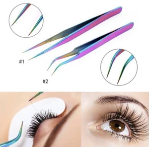 Individual Professional Beauty Eyebrow Eyelash Extension Tweezers in Rainbow  - Picture 1 of 19