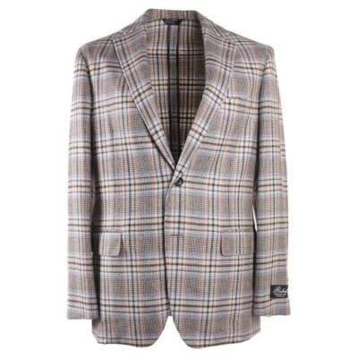 全新带标签 $3495 BELVEST 柔软结构分层格子羊绒运动外套 40 R — 第 1/4 张图片