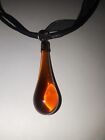 Vintage Orange Amber Colored Glass Candelabra Teardrop Pendant Necklace
