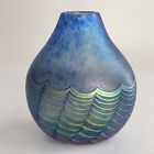 Robert Held Art Glass Signed Pulled Feather Web Iridescent Vase 4.25”