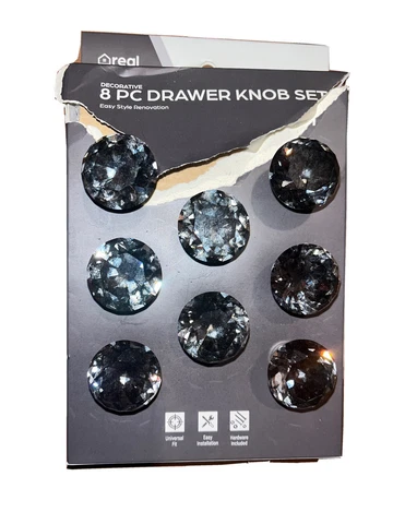 Real Living - Decorative  8 PC Drawer knobs set Clear Black NEW Ripped Box 🌸 Cover