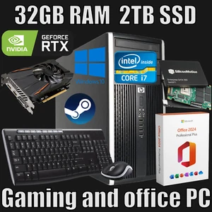 HP Gaming desktop PC: Core i7, 32GB RAM, 2TB SSD, Windows 10+Office 2024, WiFi 6 - Afbeelding 1 van 23