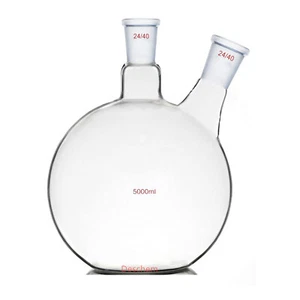 5000ml,24/40,2-neck,Flat Bottom,Glass Flask,5L,Twins Necks,Lab Chemistry Vessel - Picture 1 of 1