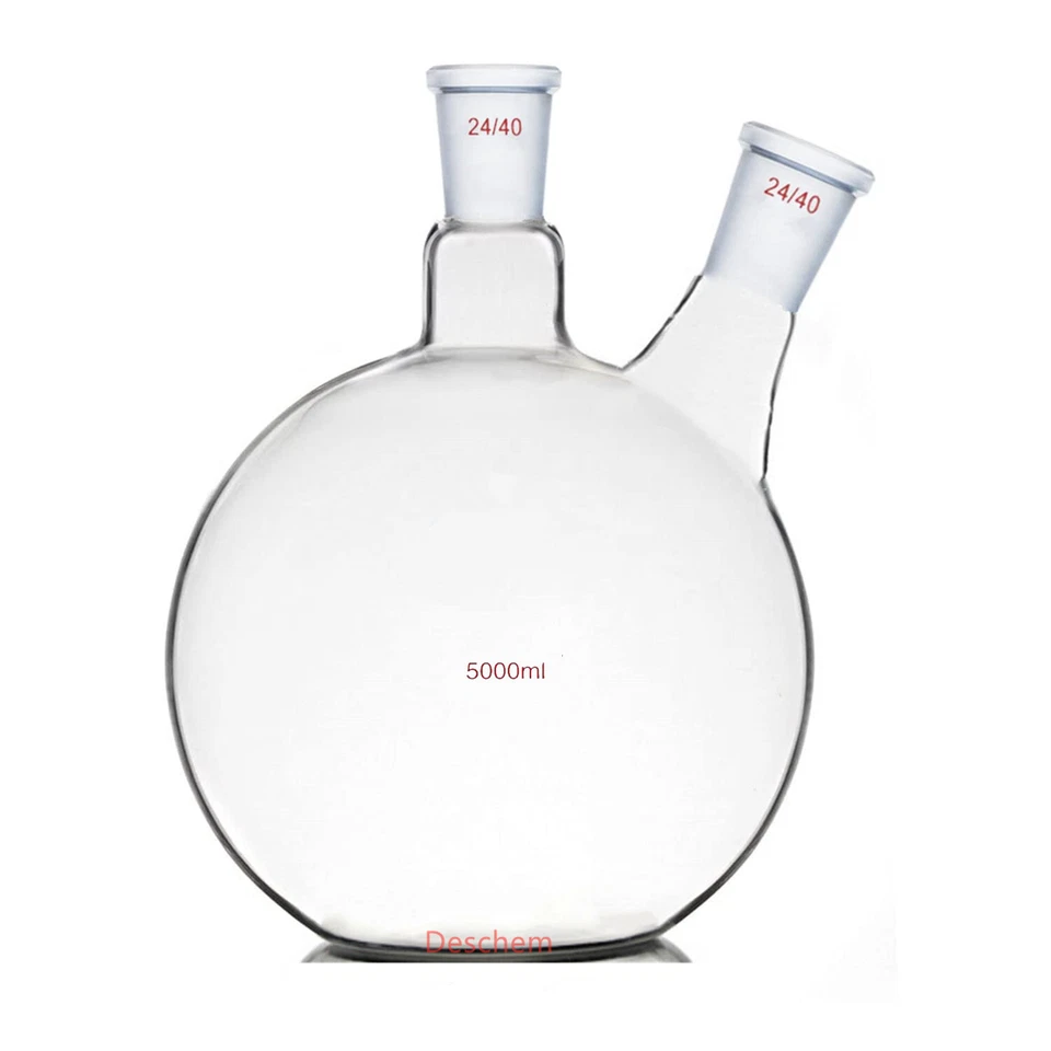 5000ml,24/40,2-neck,Flat Bottom,Glass Flask,5L,Twins Necks,Lab Chemistry Vessel - Image 1 of 1
