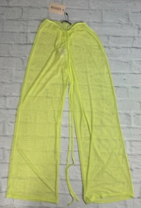 Missguided Sheer Mesh Flared Trouser Festival Size 6 Neon Lime Green Yellow BNWT - Picture 1 of 7