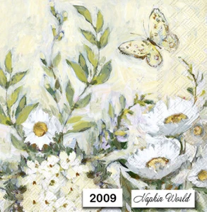 (2009) DOS servilletas artesanales artísticas decoupage de papel para almuerzo - FLORES DE MARGARITA - Imagen 1 de 3