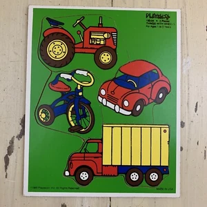 PLAYSKOOL - Vtg 70s-80s Things With Wheels Trucks 4-Piece Age 1-3 Kids Puzzle - Picture 1 of 7