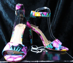 SHOE BOX pink turquoise multi ankle closure high heel sandals UK 7 - Picture 1 of 10