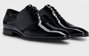 MADE IN ITALY Hugo Boss Evening Patent Leather Oxford Shoes Black Size 8.5 OBO - Picture 1 of 5