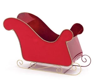 Large Tin Red Velvet Sleigh Planter Home Decorative Collectible - Picture 1 of 1