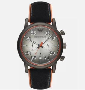 NEW EMPORIO ARMANI AR11174 GRAY DIAL BLACK FELT SILICONE STRAP CHRONO WATCH - Picture 1 of 2