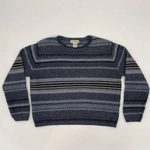 Vintage 90s Eddie Bauer Sweater Cotton Silk Women Striped Petite Large Cozy Blue - Picture 1 of 13