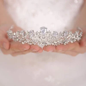 Silver Bridal Wedding Crown Headband Women Crystal Alloy Bead Tiara Headpiece... - Picture 1 of 5