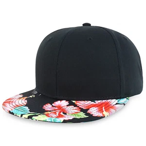 Hawaiian Hibiscus Floral Print Flat Bill Snapback Oversized 2XL Cap - Picture 1 of 9