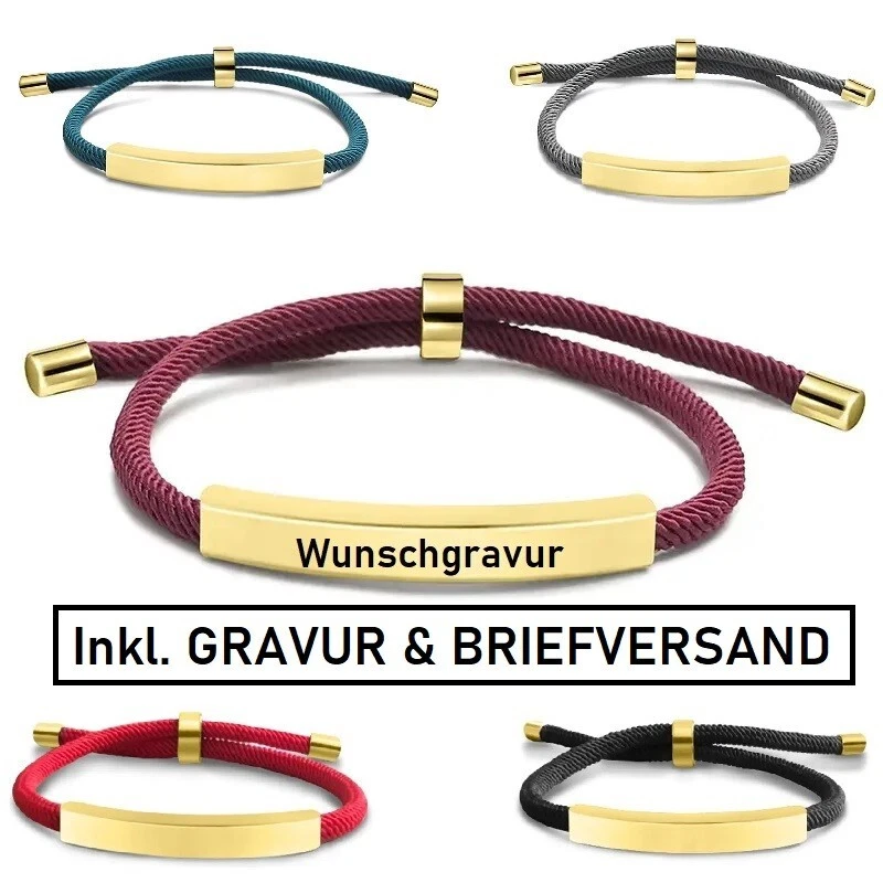 Personalisiertes Seil Schnur Kordel ID Armband Vertstellbar Gold Silber Gravur - Bild 1 von 1
