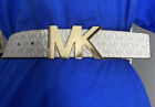 Michael Kors Belt Vanilla/Luggage Reversible Printed MK Logo and Buckle MEDIUM