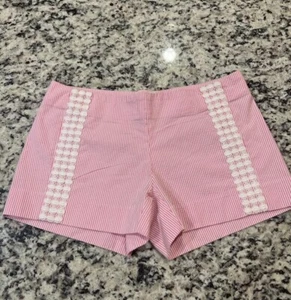 Lilly Pulitzer Liza Seersucker Shorts Womens C•1 Pink Striped Embroidered 00 - Picture 1 of 6