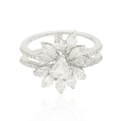 Lab Grown CVD Diamond Cluster Ring 14k White Solid Gold Birthday Gift 1.60 Ct. - Image 1 of 4
