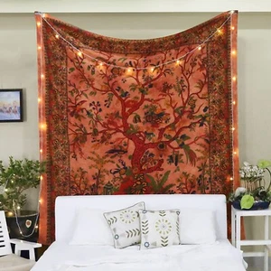 Orange Tree of Life Large Wall Hanging Tapestry Bohemian Boho Bedspread Throw  - Picture 1 of 5