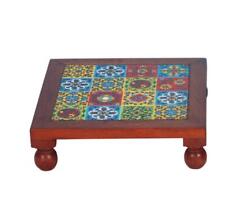 Hand Crafted Multipurpose Chowki With Ceramic Bajot For Pooja Home Diwali Decor